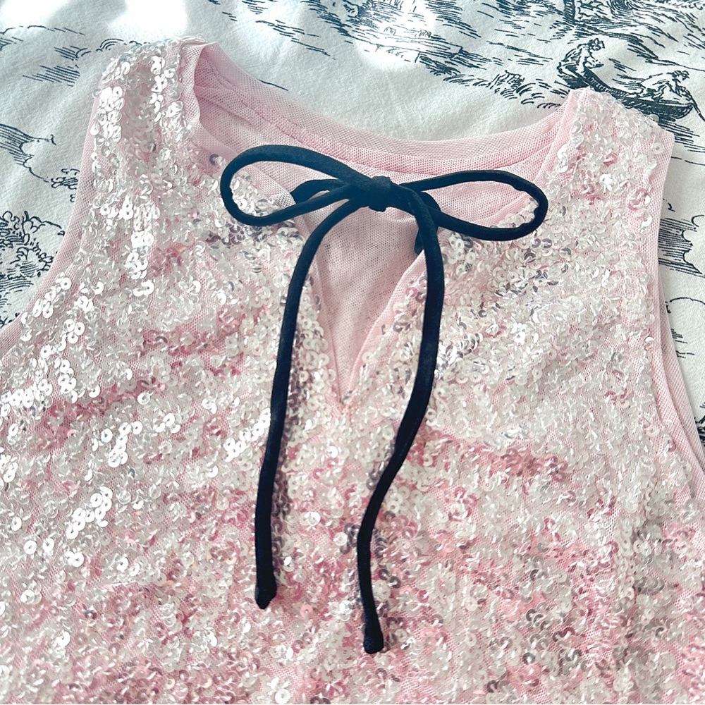 Pink Sequins Cropped Top Full Sequins Luxury Slim… - image 7